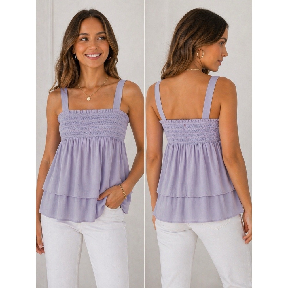 RAMY BROOK Lavender Smocked Cami Top Tiered Layered‎ M